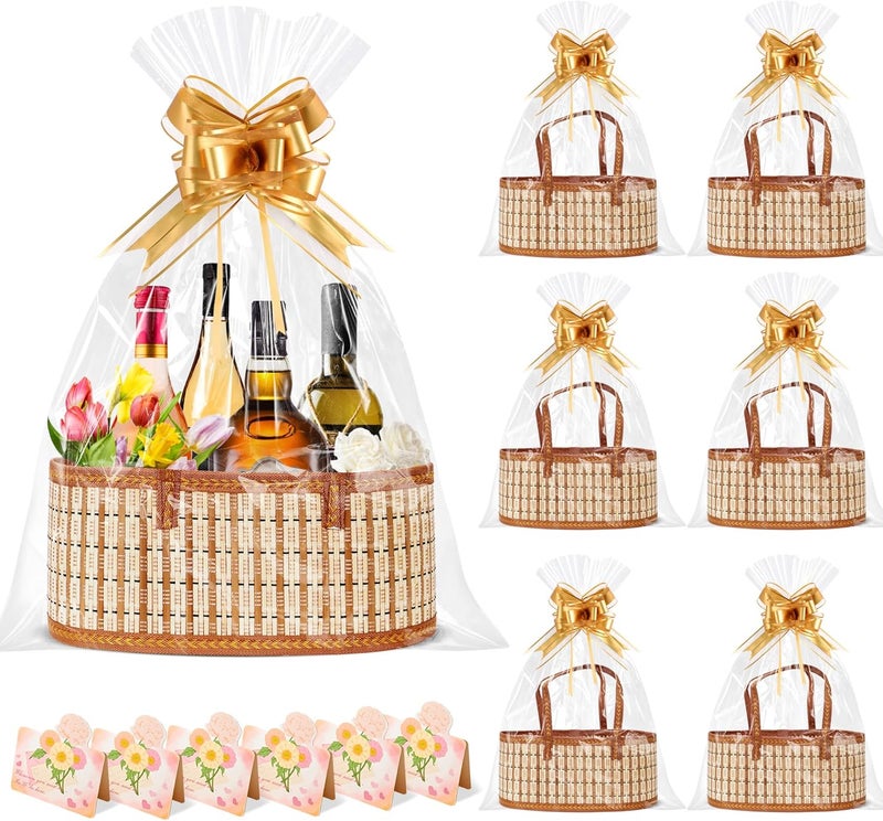 Orchidleaf 6 Set Baskets for Gifts Empty, Gift Empty Bamboo Basket Large, Foldable Woven Gift Basket with Handle for Baby Baptisms, Mother's Day, Christmas, Housewarming - Image 1